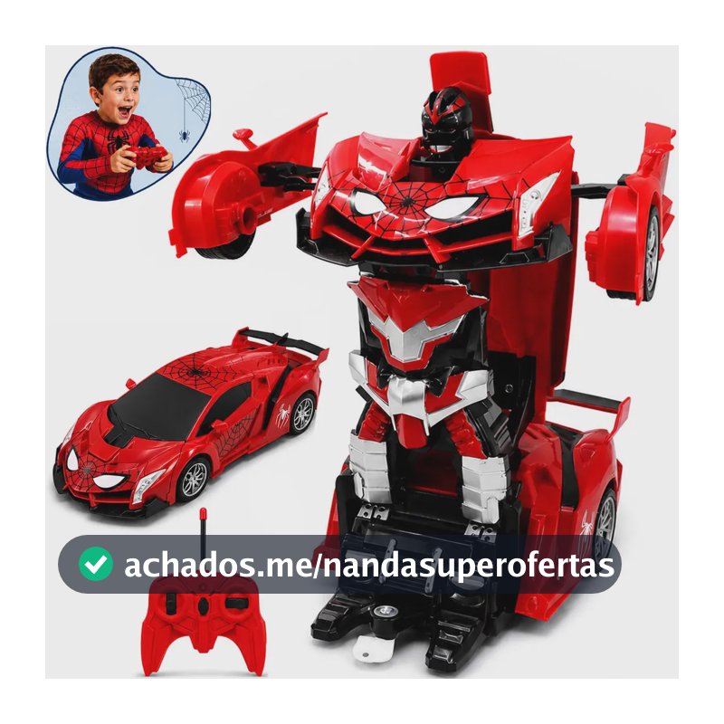 Carrinho De Controle Remoto Robô Transformer Homem Aranha Spider Infantil Transformer Que Vira Robô Recarregavel Kizumba Vermelho/preto