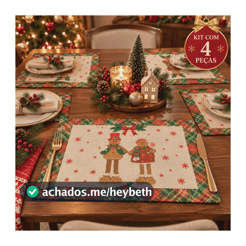 Kit Jogo Americano 4 Peças Natalino Decoração Mesa De Jantar