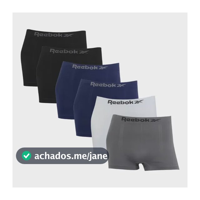Kit 6 Cuecas Boxer Reebok Classic Microfibra Sem Costura
