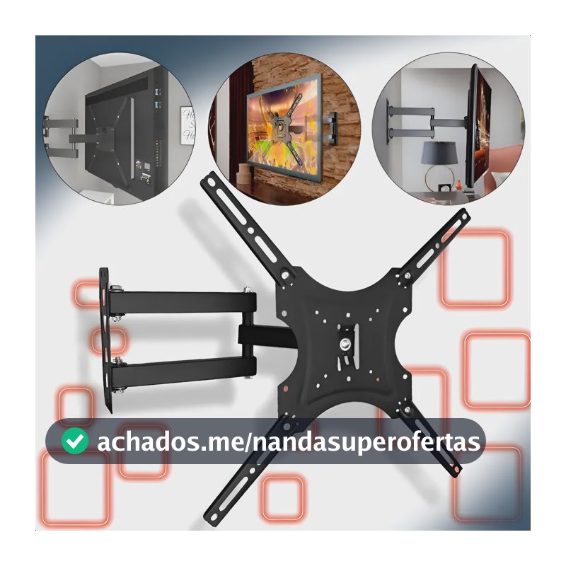 Suporte Articulado Tv Parede 14 A 55 Pol Até 50kg Preto Tv Smart Plasma Led Lcd Com Parafusos Preto