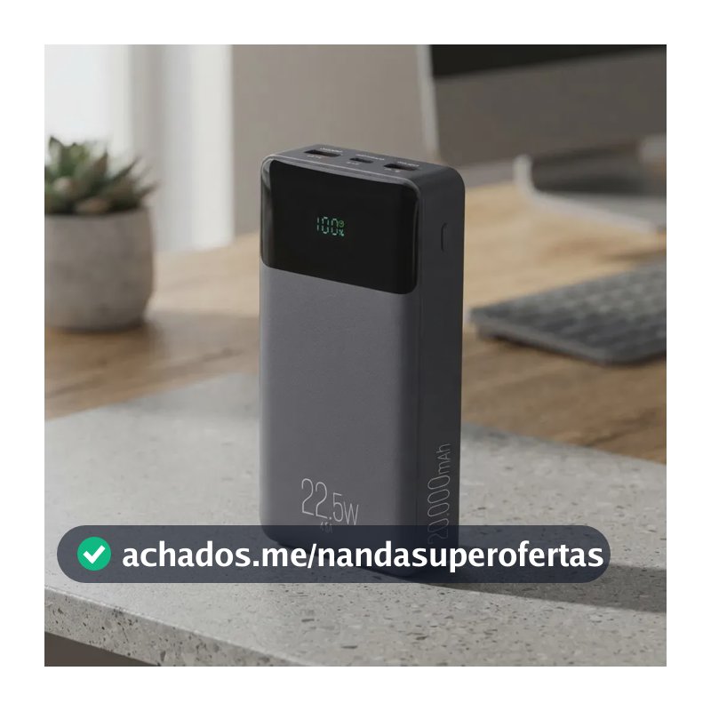 Power Bank Pro 20000mAH ELG PB200BK, Bateria Portátil Universal, Carga Rápida, Display Indicador, Entradas Micro USB e USB-C, 2 Portas USB-A, PD+QC3.0, Preto