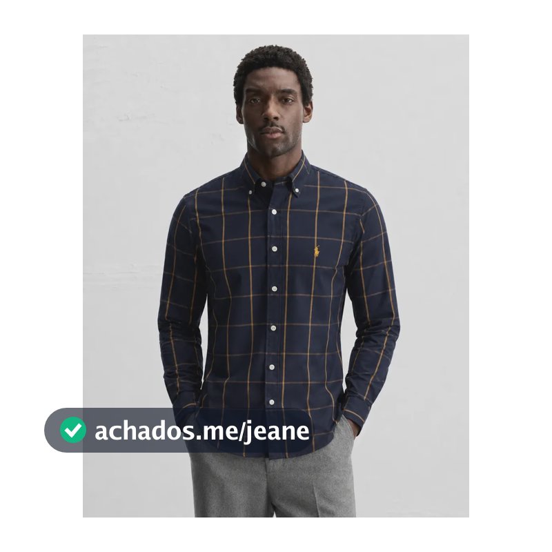 Camisa Manga Longa Xadrez Rl Marinho Original Laranja Azul Xadrez G