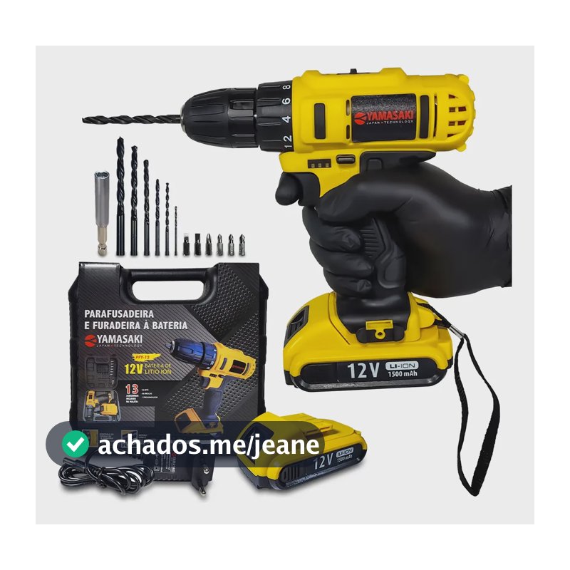 Parafusadeira E Furadeira 12v + Maleta E Acessórios Amarelo 12v 60 Hz