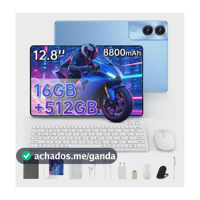 Tablet Hancdon Android 15 com 16GB RAM + 512GB, Tela 12,8" — Kit Completo com Teclado e Caneta para Estudos e Trabalho (Azul)