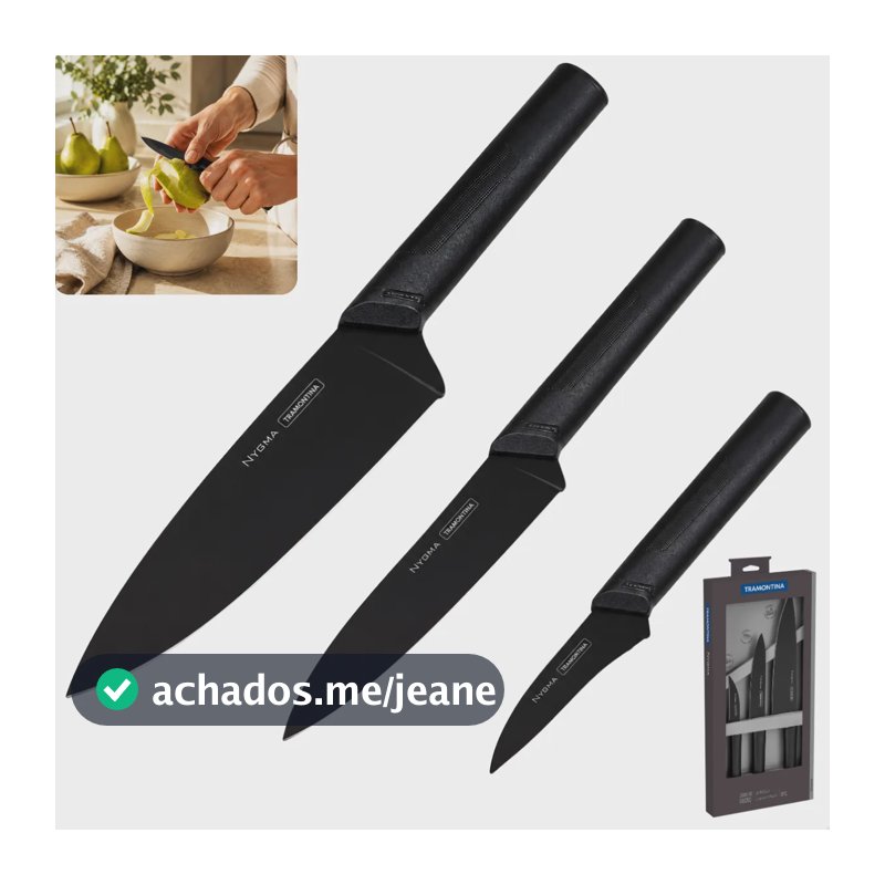 Jogo De Facas Nygma Tramontina Aço Inoxidável 3 Peças Preto Preto
