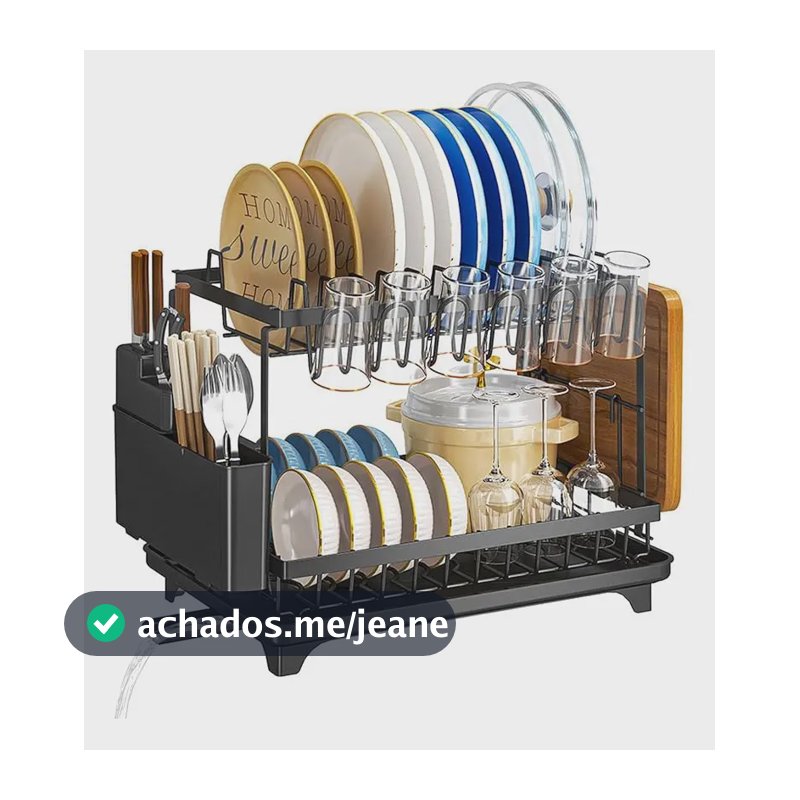 Escorredor De Louça Pratos Talheres Inox Cozinha Duplo Preto