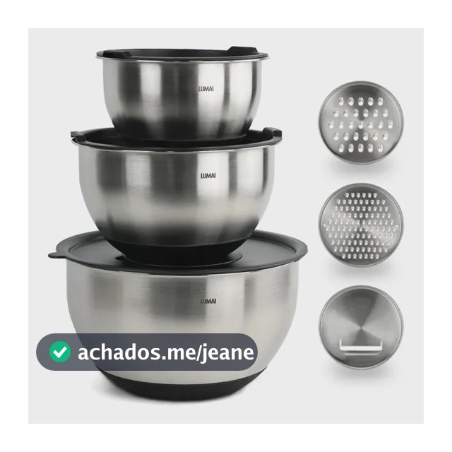 Kit 3 Bowls Tigelas Grandes De Aço Inoxidável Com Tampas Hérmeticas E 3 Discos De Corte De Inox Para Ralar E Fatiar - Base De Silicone Premium - Utensilio De Cozinha Para Misturar, Armazenar E Marinar