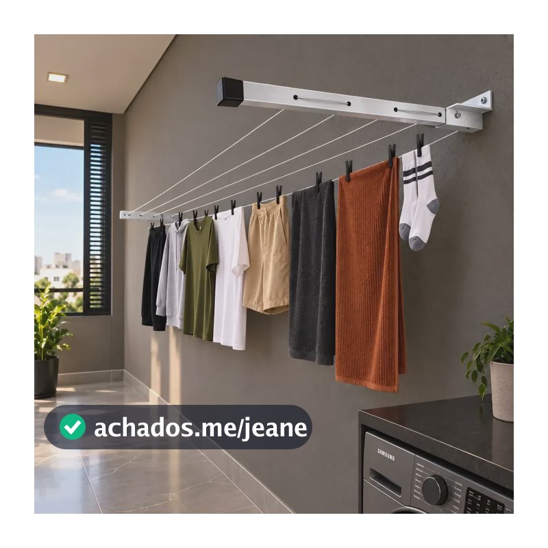 Varal Dobravel De Parede Ate 4 Metros 100% Aluminio Ate 80kg Alumínio Natural