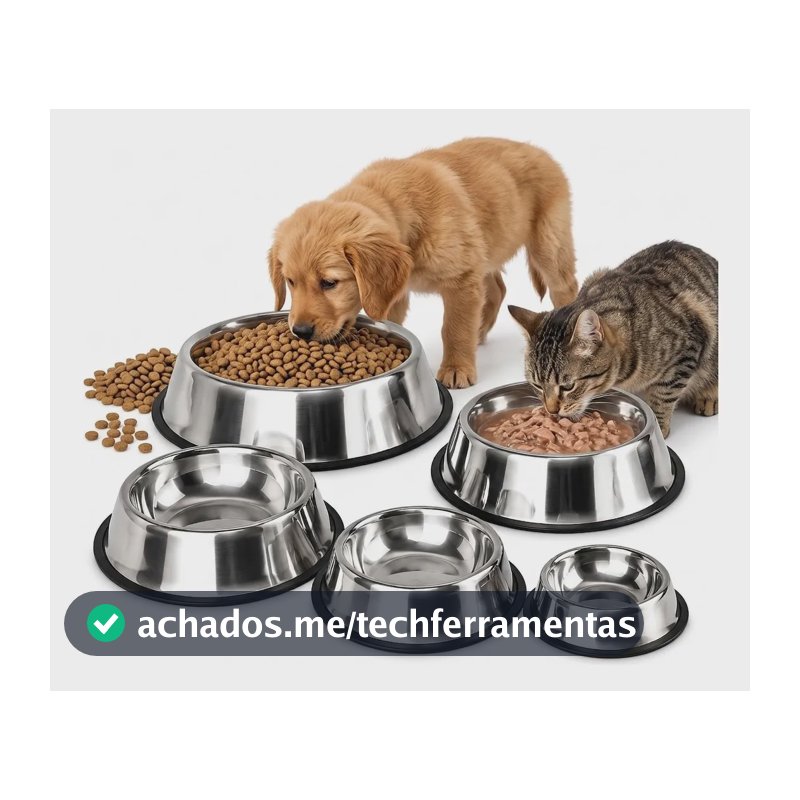 Comedouro E Bebedouro Pet Inox Cachorro Gato Antiderrapante Gg-30cm 1400ml Prata