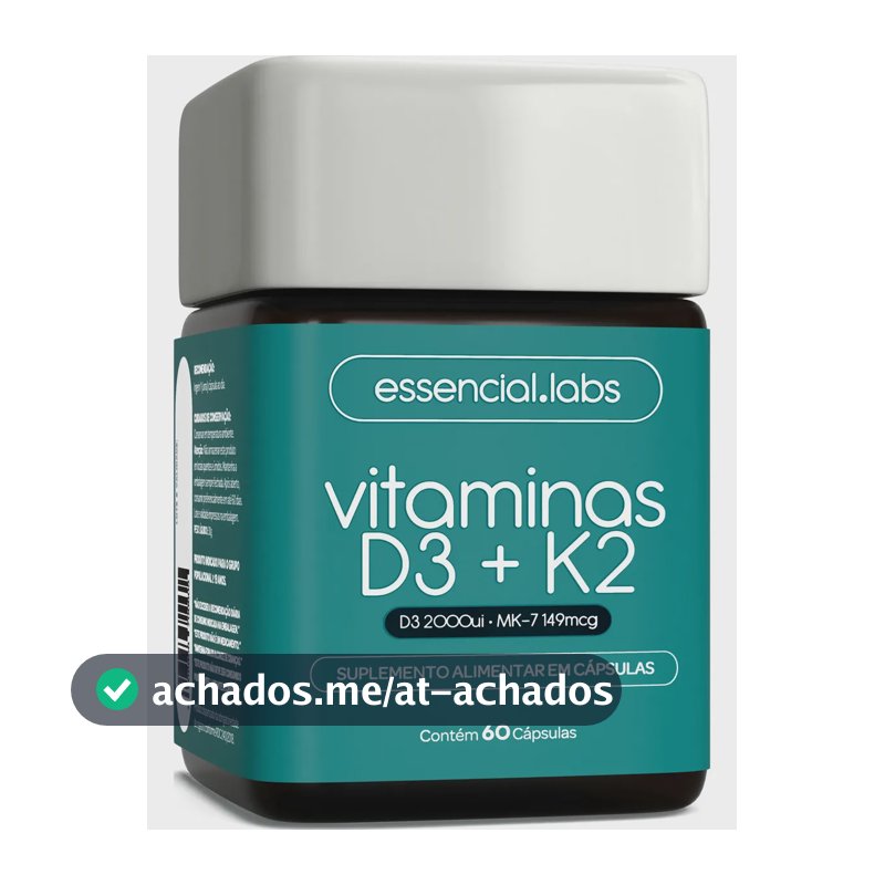 VITAMINA D3 + K2 Menaquinona-7 - Fórmula com Máxima Concentração e Biodisponibilidade - 60 Cápsulas