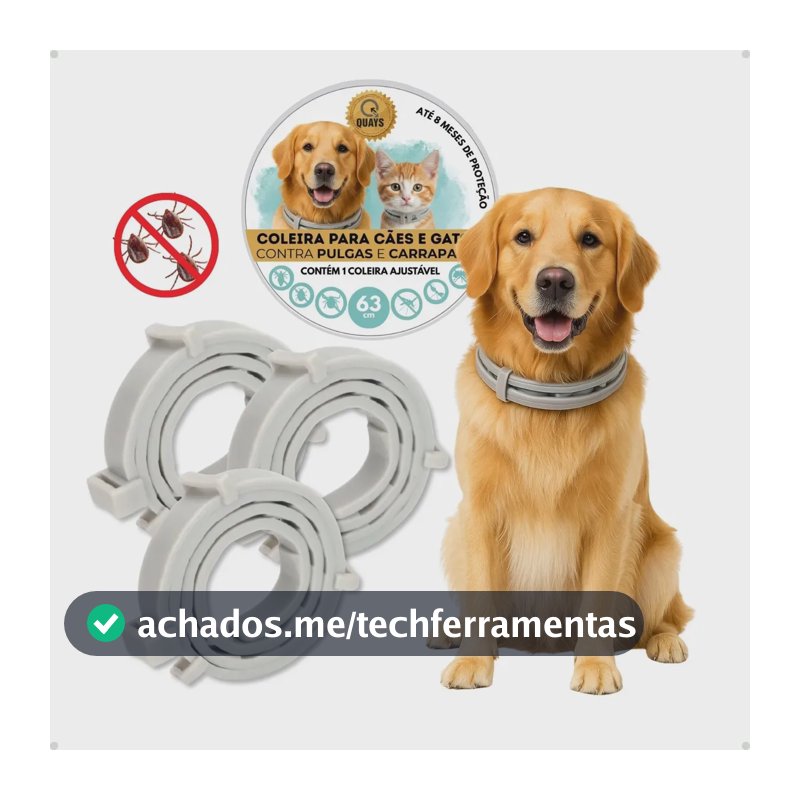 Coleira Quays Antipulgas E Carrapatos 63cm Kit Com 3 Para Cães E Gatos