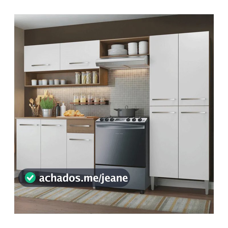 Armário De Cozinha Compacta Modulada Madesa Emilly Pop Com Armário E Balcão Rp Cor Rustic/Branco GREM229002