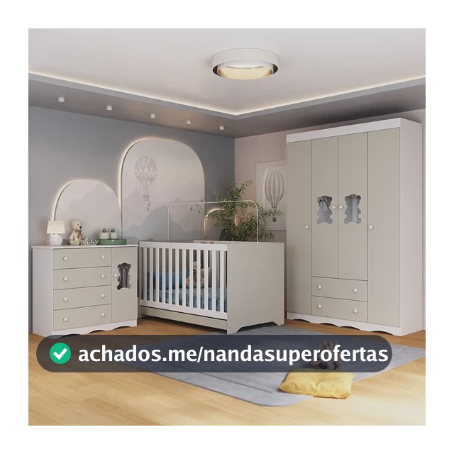 Quarto de Bebê Completo com Berço Americano 3 em 1 Doçura Multimóveis MP4646 Branco/Off White