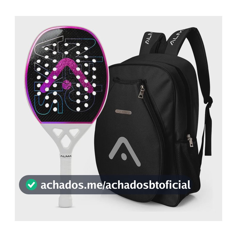 Kit Raquete Beach Tennis 3k E Mochila Raqueteira Alma Genius Branco