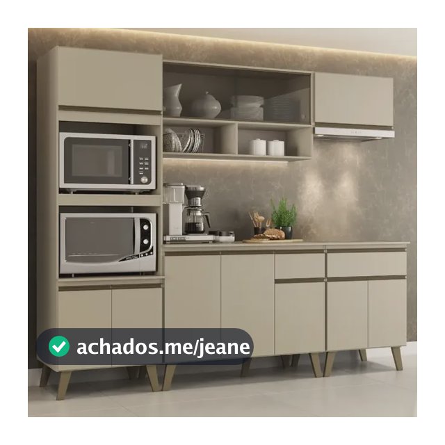 Armário De Cozinha Completa Atlanta Prime Carraro Amêndoa