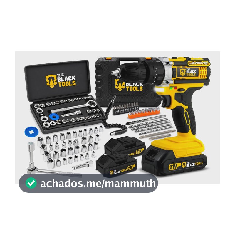 Parafusadeira Furadeira Impacto A Bateria 21V 3/8 Polegadas 10mm Com Maleta + Jogo De Soquetes 40 Peças The Black Tools