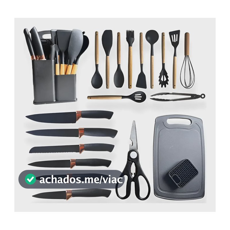 Conjunto 19 Peças Utensílios Cozinha Silicone Apoapp Preto