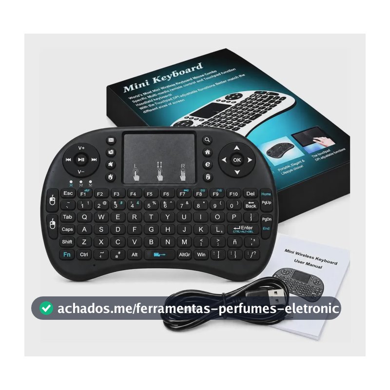 Mini Controle Teclado Bluetooth Sem Fio Para Smart Tv Box Pc Preto