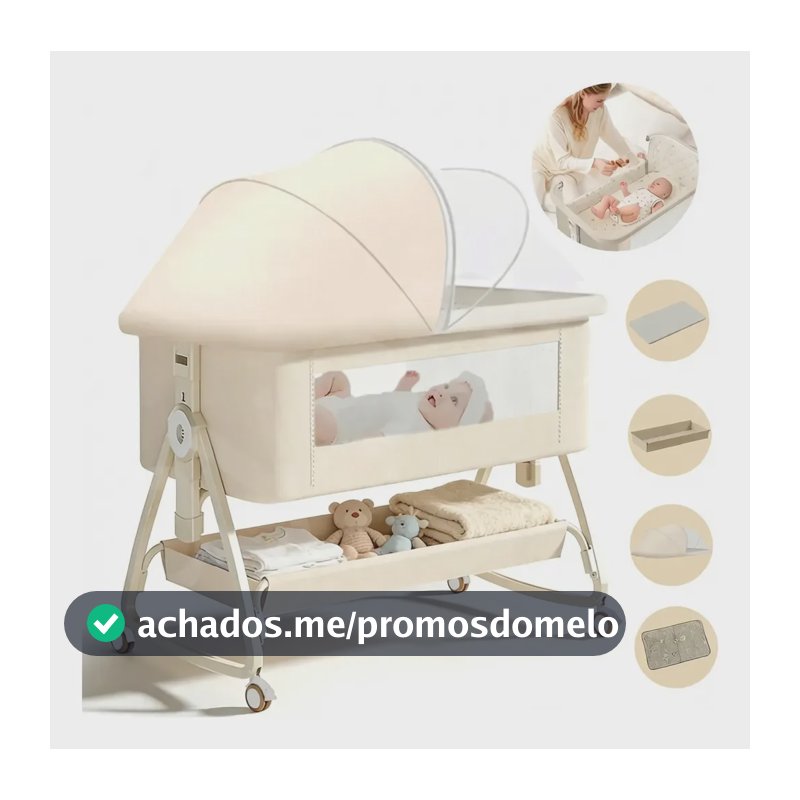 Berço Bebe Portatil Retratil Acoplado Moise Balango Compacto Portátil Bege
