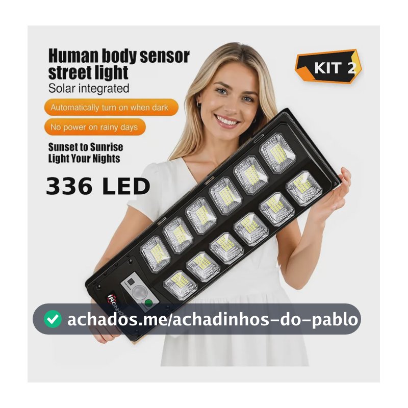 KIT 2 Luminaria Solar Externa Potente Com Sensor Refletor Solar 2000 W