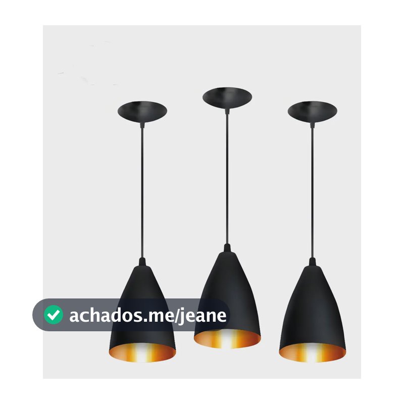Kit 03 Pendentes Vegas Preto Fosco Com Cobre Linha Srp Estrutura Preto Fosco/Bronze - ajalight