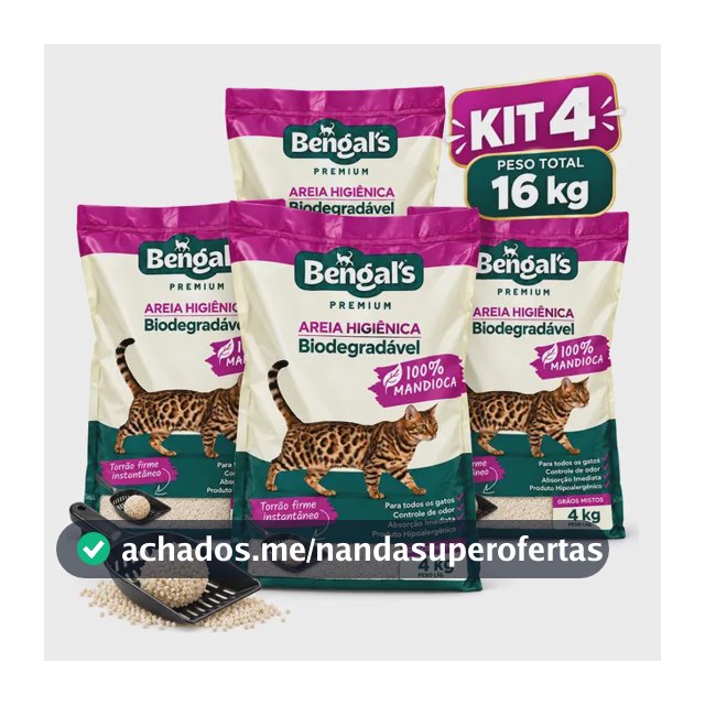 Kit 4 Areia Higiênica Biodegradável Gato Mandioca Mista 4kg