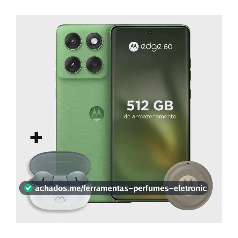 Kit Smartphone Motorola Edge 60 5g 512gb Verde + Moto Tag 2 Bege + Moto Buds 2 Cinza