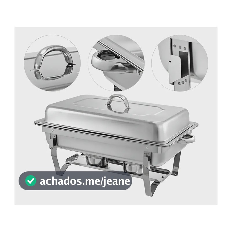 Rechaud Retangular Aço Inox 9 Litros Com 1 Cuba Banho Maria Buffet Fogareiro Álcool Gel Brinovar