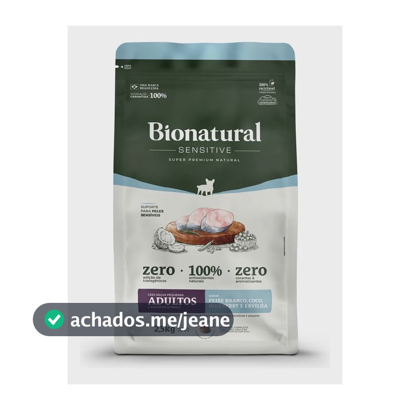 Ração Bionatural Sensitive Cão Adulto Raça Pequena 2,5kg