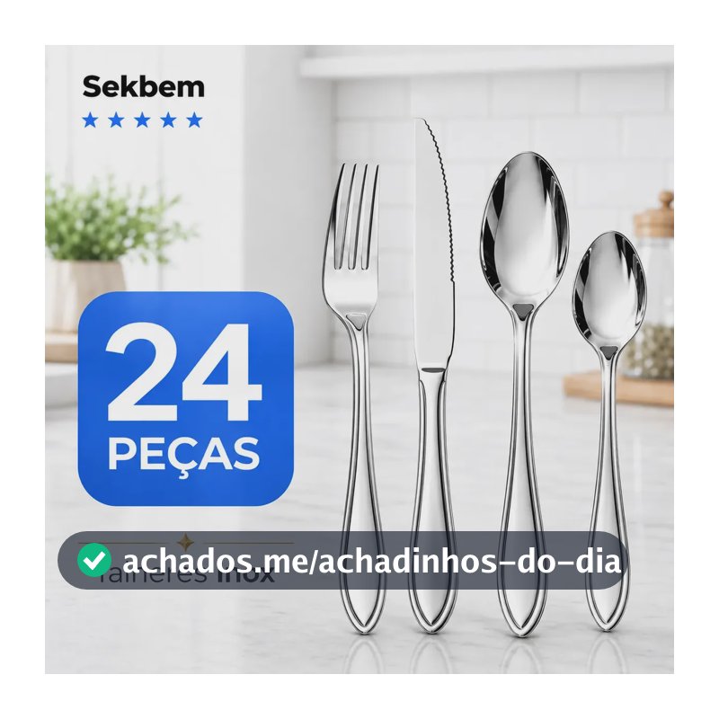 Jogo De Talheres Faqueiro Luxo Em Aço Inox 24 Peças Prateado