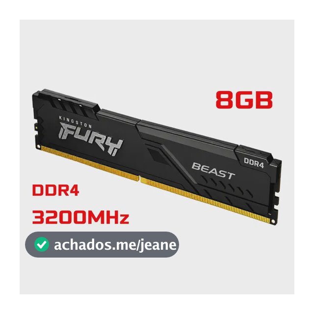 Memória Ram Kingston Fury Beast 8gb 3200mhz Ddr4 Cl16 Preto