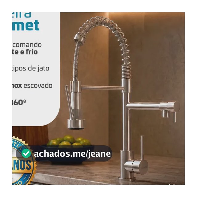 Torneira Cozinha Gourmet Monocomando Inox Bancada Aço Escovado Beltempo