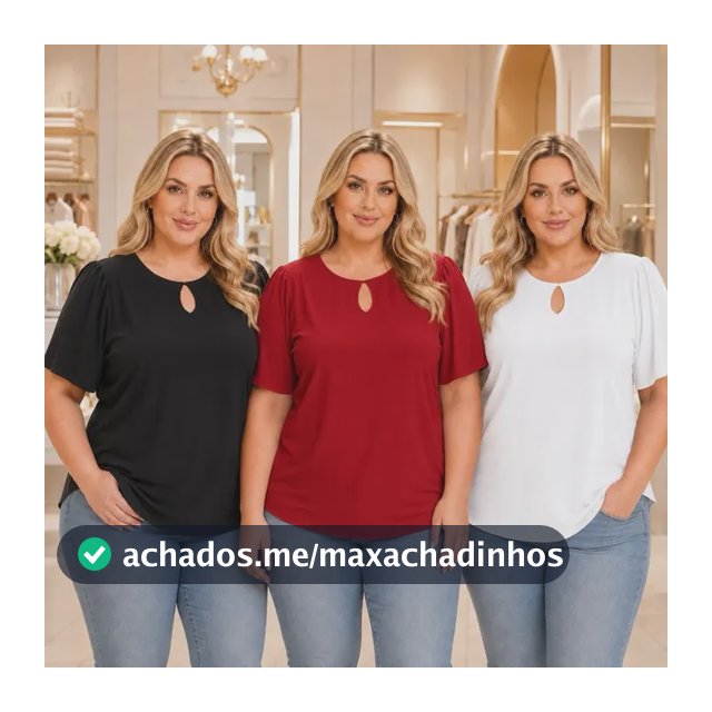 Kit 3 Blusas Femininas Plus Size Com Mangas Gola Redonda