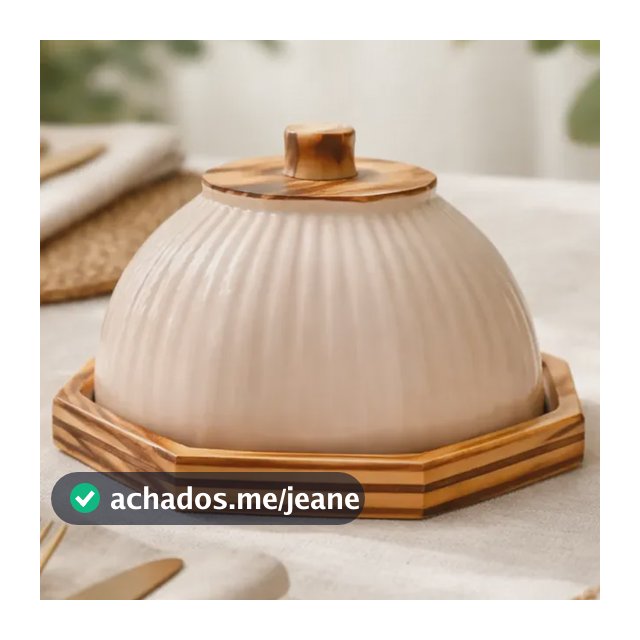 Queijeira Cloche Pequena Octagonal Madeira Cerâmica Canelada