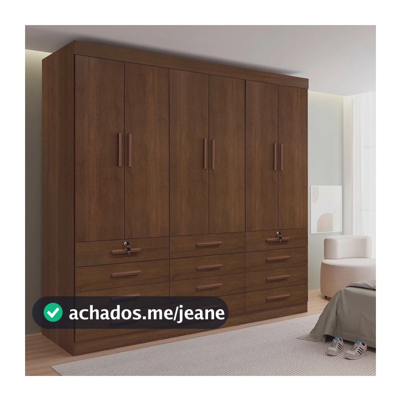 Guarda-Roupa Casal 6 Portas e 12 Gavetas D'Doro Marselha Plus Castanho