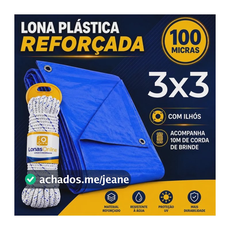 Lona Azul 3x3 Com Corda Impermeável Lonas Online Reforçada