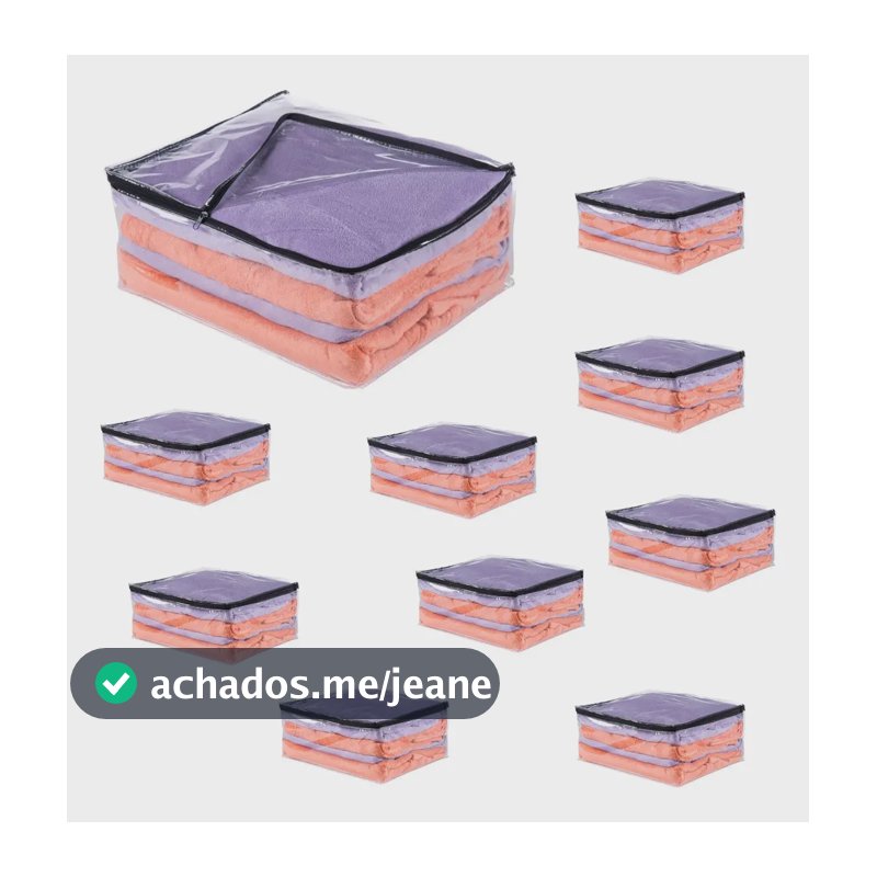 10 Saco Organizador Closet Edredon Cobertor C/ Ziper Preto 100% Pvc Transparente