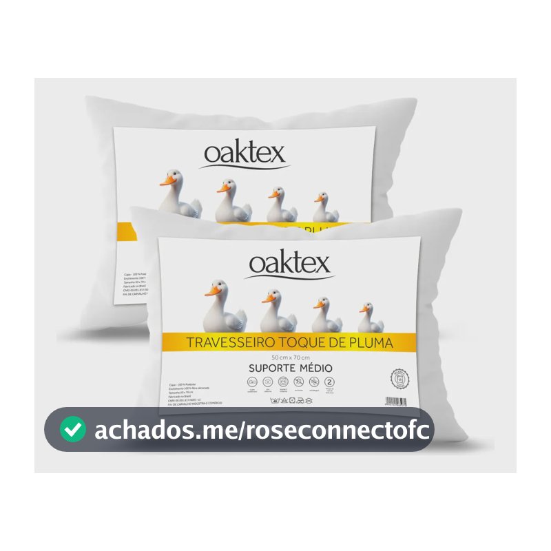 Kit 2 Travesseiros 70x50 Antialérgico Lavável Fibra Siliconada Toque de Pluma de Ganso Oaktex Cor Branco