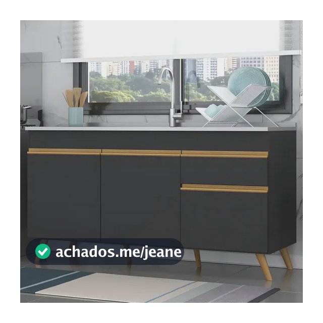 Balcão Armário Cozinha Gabinete para Pia 150cm 3 Portas 1 Gaveta Retrô Veneza Multimóveis MP2072 Preto