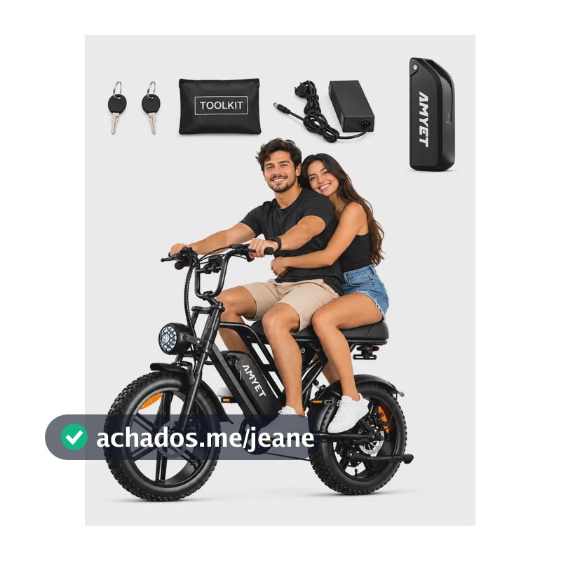 Bicicleta Elétrica AMYET G60 1000W Pico 1500W Fat Tire 20x4.0 48V Bateria Removível Shimano 7V Conforto e Aventura Preto