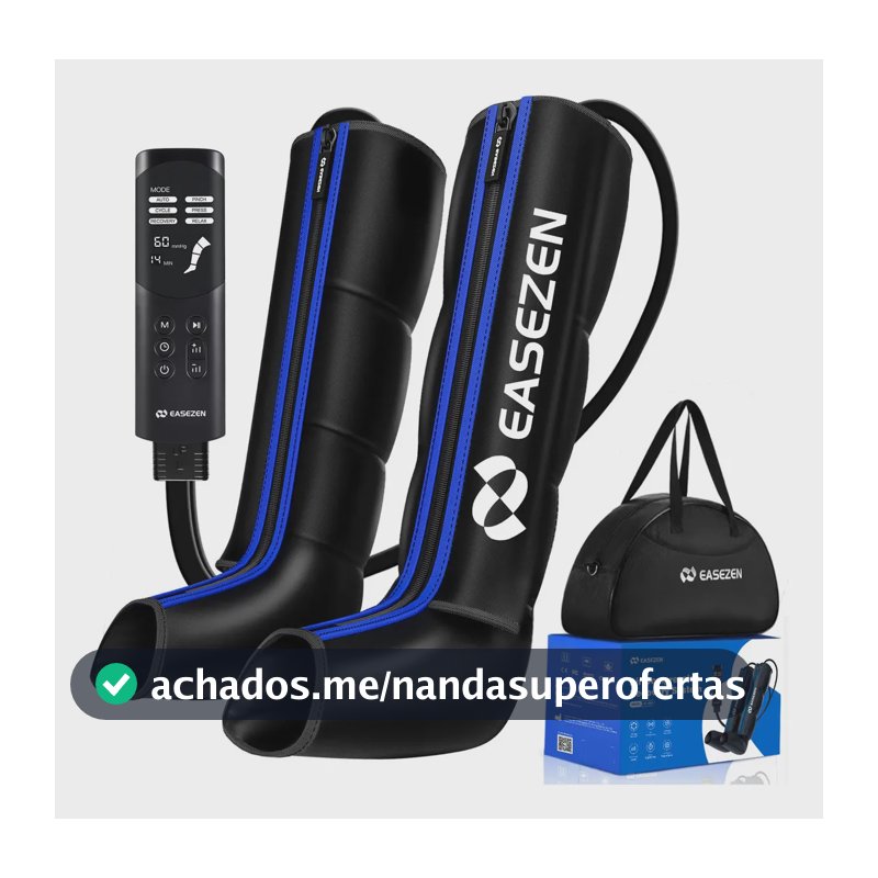 Bota De Compressao Pneumatica Massageador Pes Easezen 6 Modos Médio Preto/azul Azul/preto