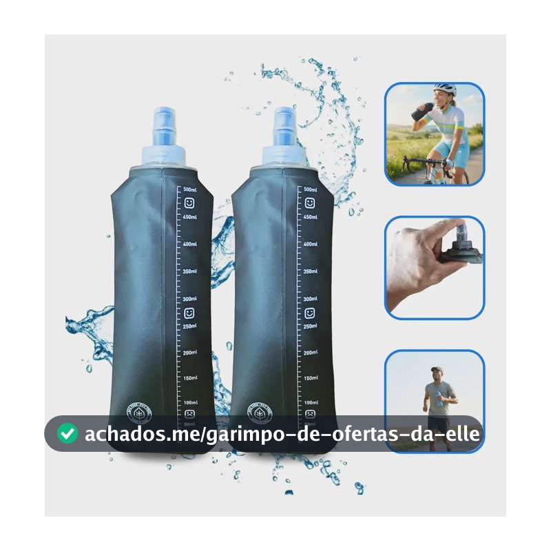 2 Garrafas Squeeze Silicone Soft Flask 500ml Corrida E Bike Preto