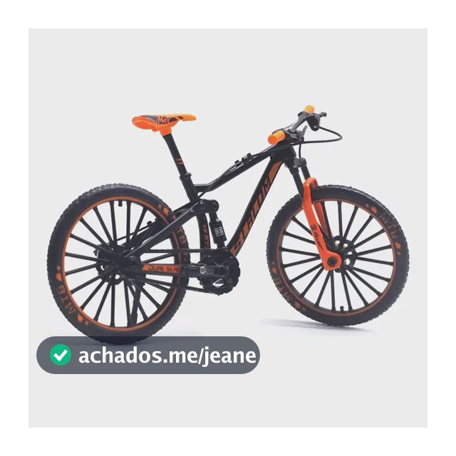 Miniatura Colecionável Bicicleta MTB Full Suspensão Metal 1:10 Preto/Laranja