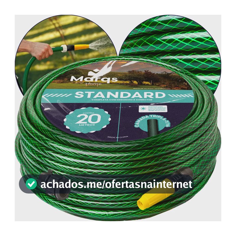Mangueira Jardim 20m Metros Com Esguicho Trançada Reforçada Flexível 7/16 Anti Dobra Irrigação Quintal Poço Lavagem Durável Marqs Home