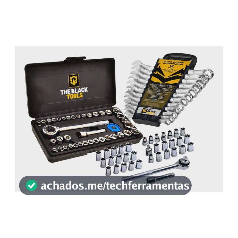 Kit Ferramentas The Black Tools com Jogo de Soquetes 40 Peças e Chaves Combinadas de 6 a 22mm
