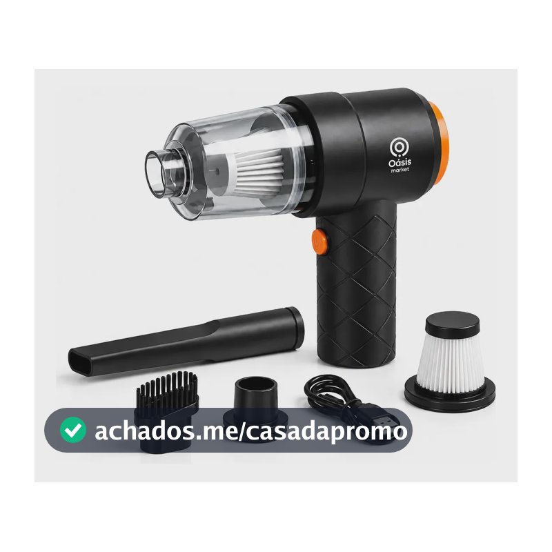 Aspirador Portátil Sem Fio Automotivo Recarregável Premium 2 Em 1 Preto