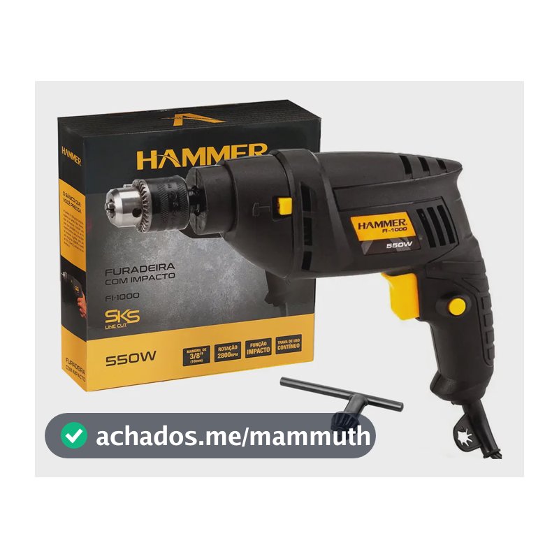 Furadeira de Impacto 3/8 Pol 550W Hammer FI-1000 Preto