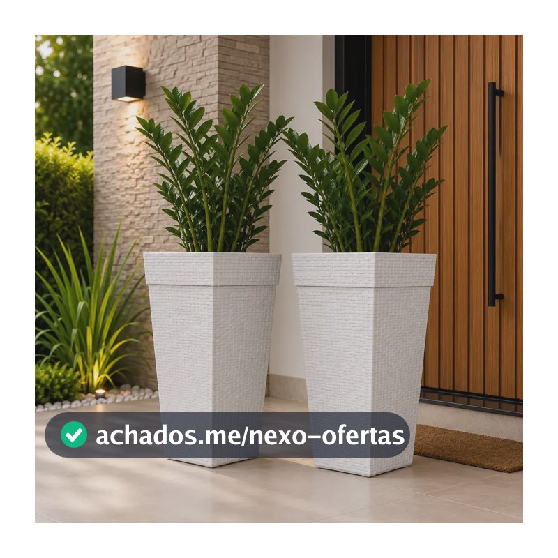 Kit 2 Vasos 10 Litros Coluna Rattan Reforçado Para Plantas E Marmorizado