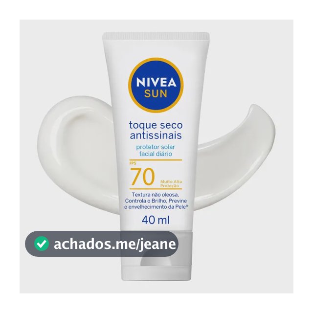 NIVEA SUN Protetor Solar Facial Toque Seco Antissinais FPS70 40ml, Alta Proteção UVA/UVB, Controla a Oleosidade, Previne Envelhecimento, Textura Leve