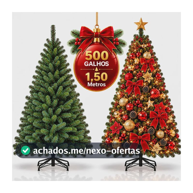 Árvore de Natal Pinheiro Premium de 1,50m com 500 Galhos Verdes e Base de Ferro Casa Sala Escritório Apartamento Enfeites Volumosos